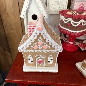 NWT-Gingerbread House Holiday Decoration - Brown and Pink